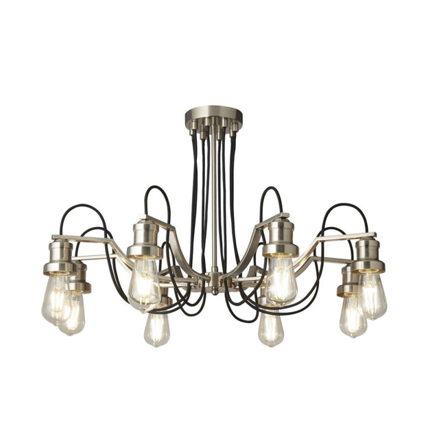 Olivia 8 Light Ceiling, Black Braided Fabric Cable, Satin Silver - image 1