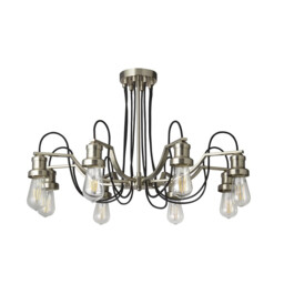 Olivia 8 Light Ceiling, Black Braided Fabric Cable, Satin Silver - thumbnail 2