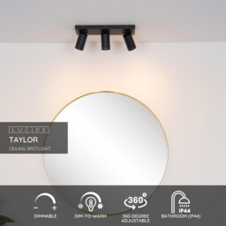 Taylor Modern Ceiling Spotlight Bar Bathroom - LED Dim to warm - GU10 - 3x5W 2200K/3000K - IP44 - Black - thumbnail 2