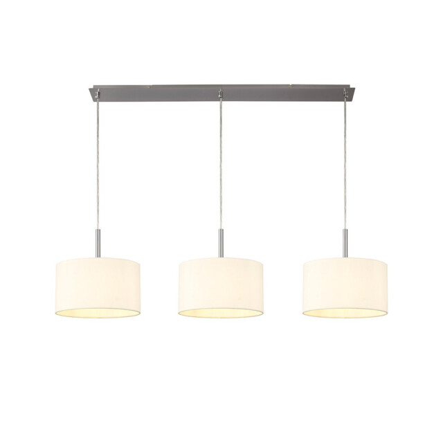 Baymont Satin Nickel 3 Light E27 Linear Pendant With 30cm x 17cm Faux Silk Shade, Ivory Pearl/White Laminate - image 1