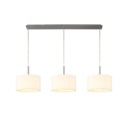 Baymont Satin Nickel 3 Light E27 Linear Pendant With 30cm x 17cm Faux Silk Shade, Ivory Pearl/White Laminate - thumbnail 1