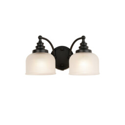 DeRuyter Switched Double Wall Light, 2 Light E27 Satin Black/Frosted Glass