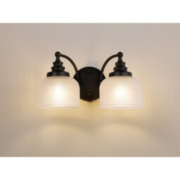 DeRuyter Switched Double Wall Light, 2 Light E27 Satin Black/Frosted Glass - thumbnail 3