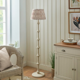 Carnaby Satin Almond White Paint Floor Lamp with Neutral Print Fabric Ikat Shade 35cm B22 - thumbnail 3
