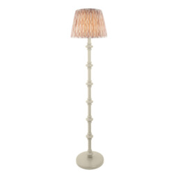 Carnaby Satin Almond White Paint Floor Lamp with Neutral Print Fabric Ikat Shade 35cm B22