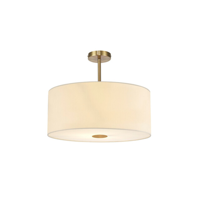 Baymont Antique Brass 5 Light E27 Semi Flush Fixture With 60cm x 22cm Faux Silk Shade, Ivory Pearl/White Laminate - image 1