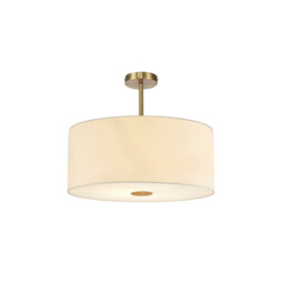 Baymont Antique Brass 5 Light E27 Semi Flush Fixture With 60cm x 22cm Faux Silk Shade, Ivory Pearl/White Laminate - thumbnail 1