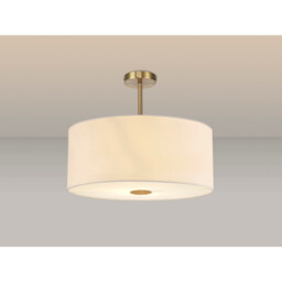 Baymont Antique Brass 5 Light E27 Semi Flush Fixture With 60cm x 22cm Faux Silk Shade, Ivory Pearl/White Laminate - thumbnail 2