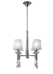 Tiffany Ceiling Pendant 4+4 Light E14+G9, Polished Chrome with White Shades & Clear Crystal - thumbnail 1