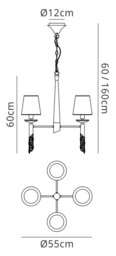 Tiffany Ceiling Pendant 4+4 Light E14+G9, Polished Chrome with White Shades & Clear Crystal - thumbnail 2