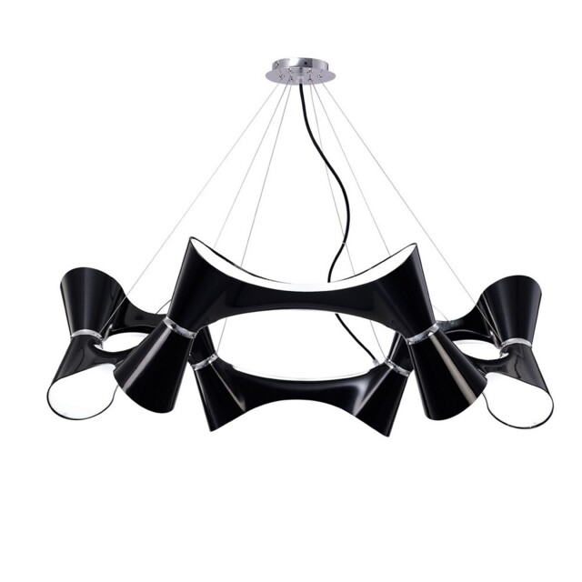 Ora Ceiling Pendant 12 Twisted Round Light E27, Gloss Black, White Acrylic, Polished Chrome - image 1