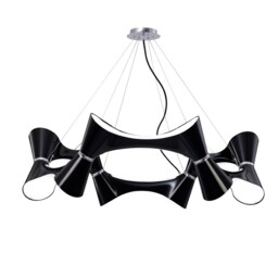 Ora Ceiling Pendant 12 Twisted Round Light E27, Gloss Black, White Acrylic, Polished Chrome - thumbnail 1