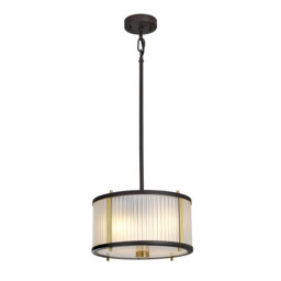 Corona Cylindrical 2 Light Pendant, Museum Bronze, Frosted Glass