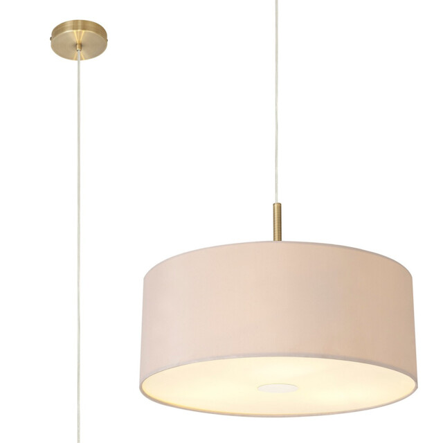 Baymont Antique Brass 3 Light E27 Single Pendant With 50cm x 20cm Dual Faux Silk Shade, Nude Beige/Moonlight - image 1