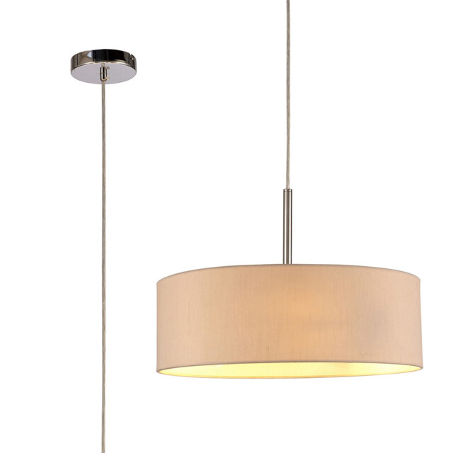 Baymont Polished Chrome 3 Light E27 Single Pendant, With 45cm x 15cm Dual Faux Silk Shade, Nude Beige/Moonlight - image 1