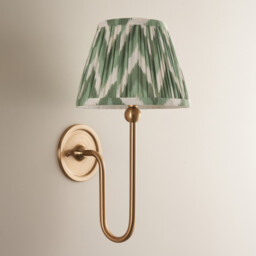 Santiago Brushed Aged Brass Plate Wall Light with Cotswold Green Fabric Zigzag Shade 20cm B22 - thumbnail 3