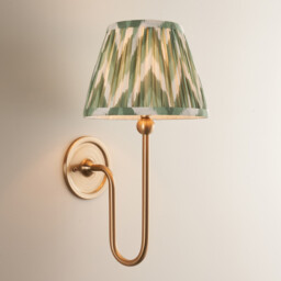 Santiago Brushed Aged Brass Plate Wall Light with Cotswold Green Fabric Zigzag Shade 20cm B22 - thumbnail 2
