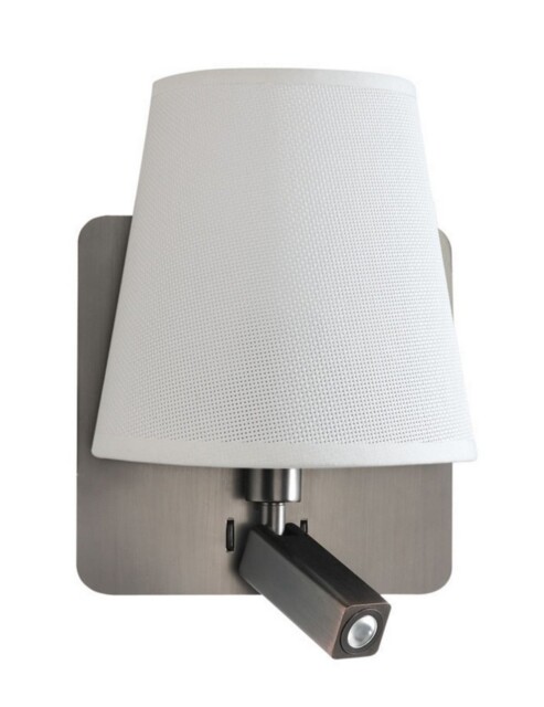 Bahia Wall Lamp with Large Back Plate E27 + Reading Light 3W LED with White Shade Satin Nickel 4000K, 200lm, - image 1
