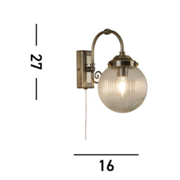 Belvue 1 Light Bathroom Wall Light Antique Brass, Clear with Ribbed Glass IP44, E14 - thumbnail 2