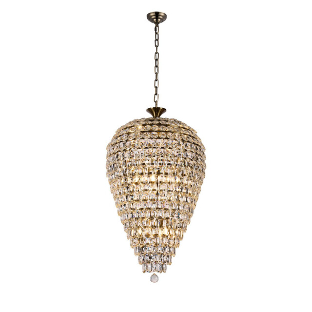 Coniston Acorn Pendant, 16 Light E14, Antique Brass/Crystal, Item Weight: 40.60kg - image 1