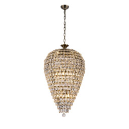 Coniston Acorn Pendant, 16 Light E14, Antique Brass/Crystal, Item Weight: 40.60kg - thumbnail 1