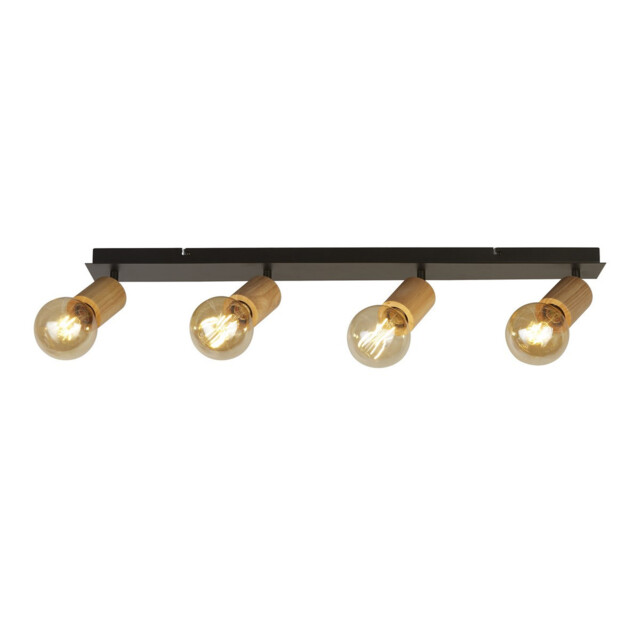 Spinny 4 Light Bar Spotlight- Wood & Black Metal - image 1
