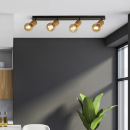 Spinny 4 Light Bar Spotlight- Wood & Black Metal - thumbnail 2