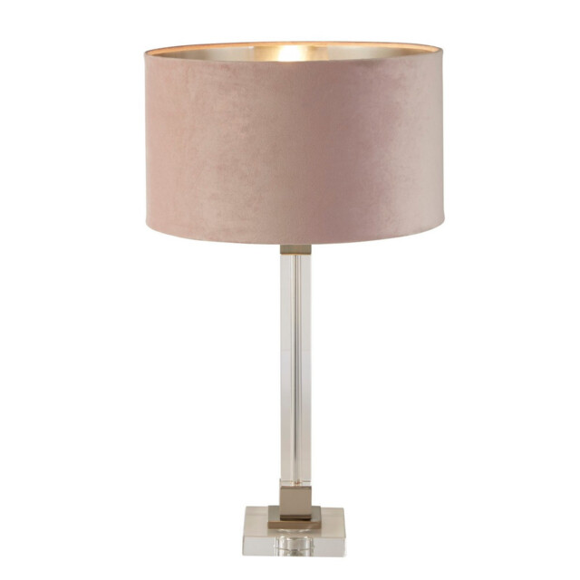 Scarborough Table Lamp, Crystal, Satin Nickel, Pink Velvet - image 1