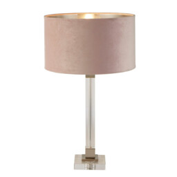 Scarborough Table Lamp, Crystal, Satin Nickel, Pink Velvet - thumbnail 1