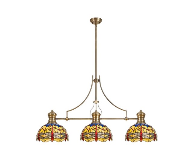 Dekalb 3 Light Telescopic Ceiling Pendant E27 With 30cm Tiffany Shade, Antique Brass, Blue, Orange, Crystal - image 1