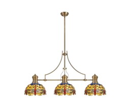 Dekalb 3 Light Telescopic Ceiling Pendant E27 With 30cm Tiffany Shade, Antique Brass, Blue, Orange, Crystal - thumbnail 1