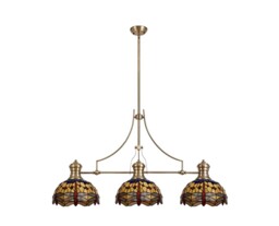 Dekalb 3 Light Telescopic Ceiling Pendant E27 With 30cm Tiffany Shade, Antique Brass, Blue, Orange, Crystal - thumbnail 3