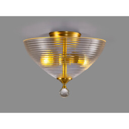Dresden 2 Light Semi Flush Ceiling Lamp E27 With Round 33.5cm Prismatic Effect Glass Shade Satin Gold, Clear - thumbnail 3