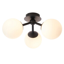 Pulsa Bathroom Globe Semi Flush 3 Arm Ceiling Light Matt Black, IP44