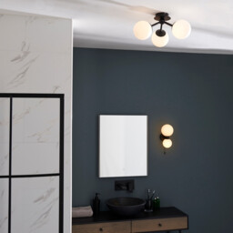 Pulsa Bathroom Globe Semi Flush 3 Arm Ceiling Light Matt Black, IP44 - thumbnail 3