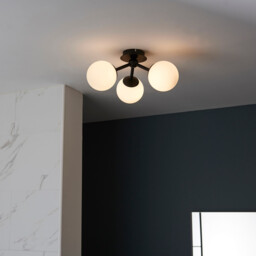 Pulsa Bathroom Globe Semi Flush 3 Arm Ceiling Light Matt Black, IP44 - thumbnail 2