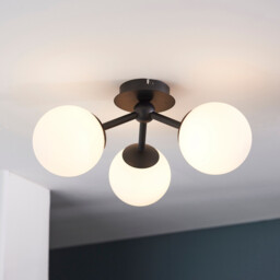 Pulsa Bathroom Globe Semi Flush 3 Arm Ceiling Light Matt Black, IP44 - thumbnail 5