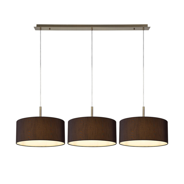 Baymont Antique Brass 3 Light E27 Linear Pendant With 40cm x 18cm Faux Silk Shade, Black/White Laminate - image 1