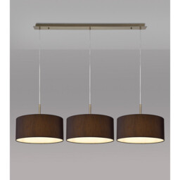 Baymont Antique Brass 3 Light E27 Linear Pendant With 40cm x 18cm Faux Silk Shade, Black/White Laminate - thumbnail 2
