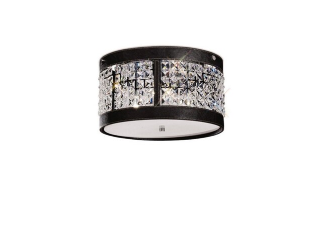 Celsa Ceiling Cylindrical 3 Light Polished Chrome, Dark Brown Faux Leather, Crystal - image 1