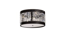 Celsa Ceiling Cylindrical 3 Light Polished Chrome, Dark Brown Faux Leather, Crystal - thumbnail 1