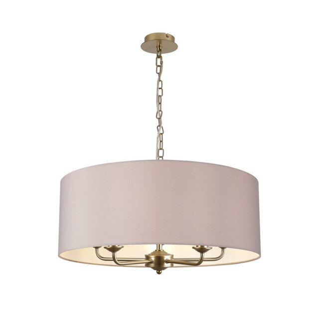 Banyan 5 Light Multi Arm Pendant With 60cm x 22cm Faux Silk Fabric Shade Champagne Gold/Grey - image 1