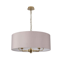 Banyan 5 Light Multi Arm Pendant With 60cm x 22cm Faux Silk Fabric Shade Champagne Gold/Grey - thumbnail 5