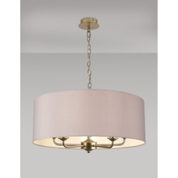 Banyan 5 Light Multi Arm Pendant With 60cm x 22cm Faux Silk Fabric Shade Champagne Gold/Grey - thumbnail 2