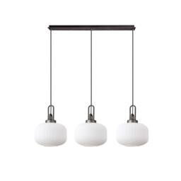 Yorktown Linear 3 Light Pendant E27, Aged Pewter/Matt Black With 30cm Pumpkin Shaped Ribbed Opal Glass - thumbnail 5