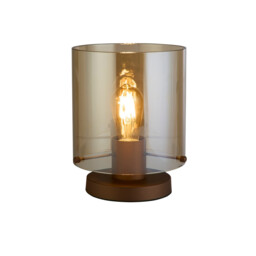 Sweden Table Lamp, Mocha Metal with Amber Glass