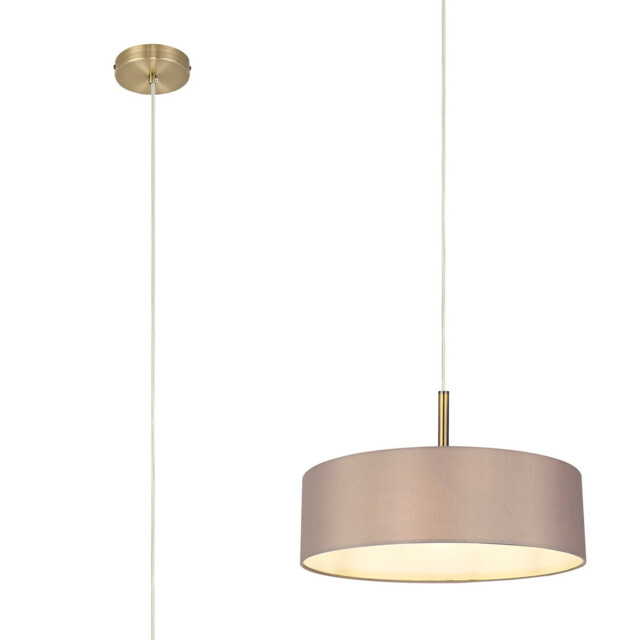 Baymont Antique Brass 3 Light E27 Single Pendant, With 45cm x 15cm Faux Silk Shade, Grey - image 1