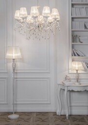 Grace Chandelier White with Gold & Crystal, 10 Light, E14 - thumbnail 3