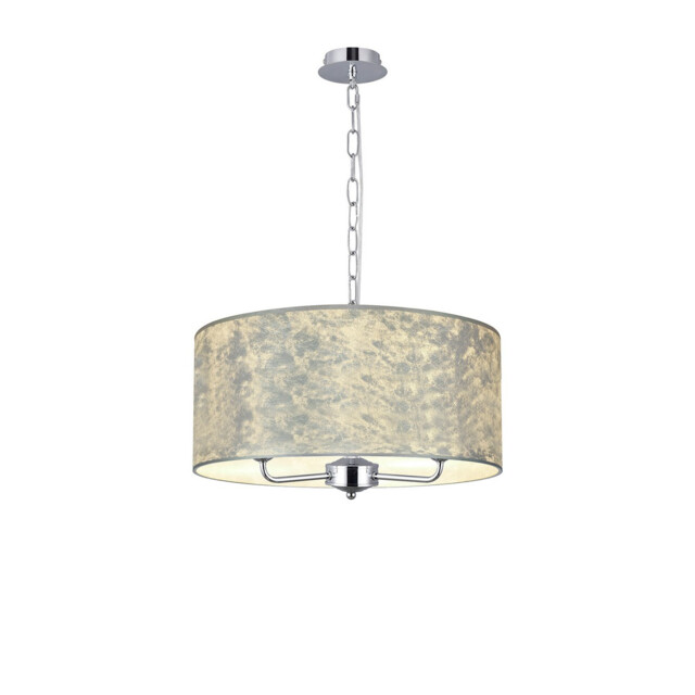 Banyan 3 Light Multi Arm Pendant, 1.5m Chain, E14 Polished Chrome With 50cm x 20cm Silver Leaf With White Lining Shade - image 1