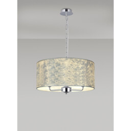 Banyan 3 Light Multi Arm Pendant, 1.5m Chain, E14 Polished Chrome With 50cm x 20cm Silver Leaf With White Lining Shade - thumbnail 2